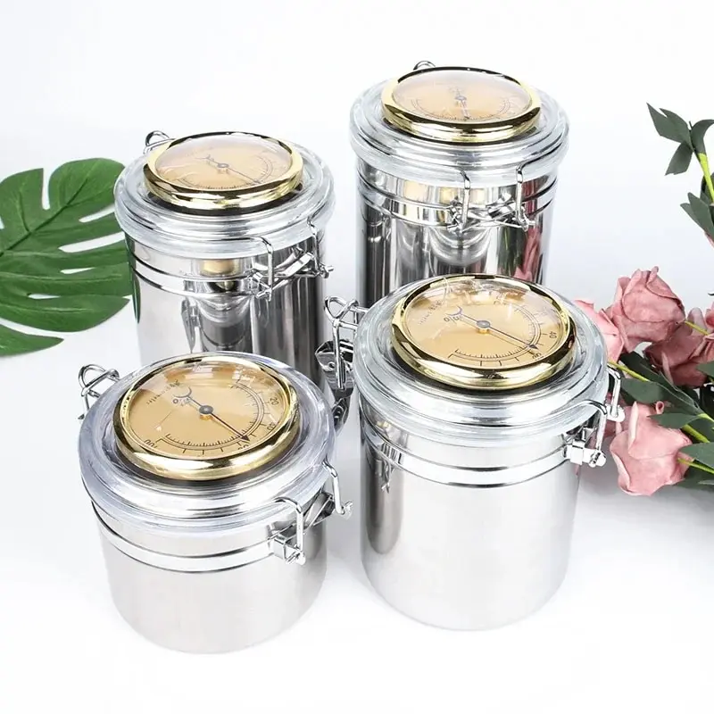 Stainless Steel Tobacco Humidor Jar Cigar With Humidifier Airproof Pot