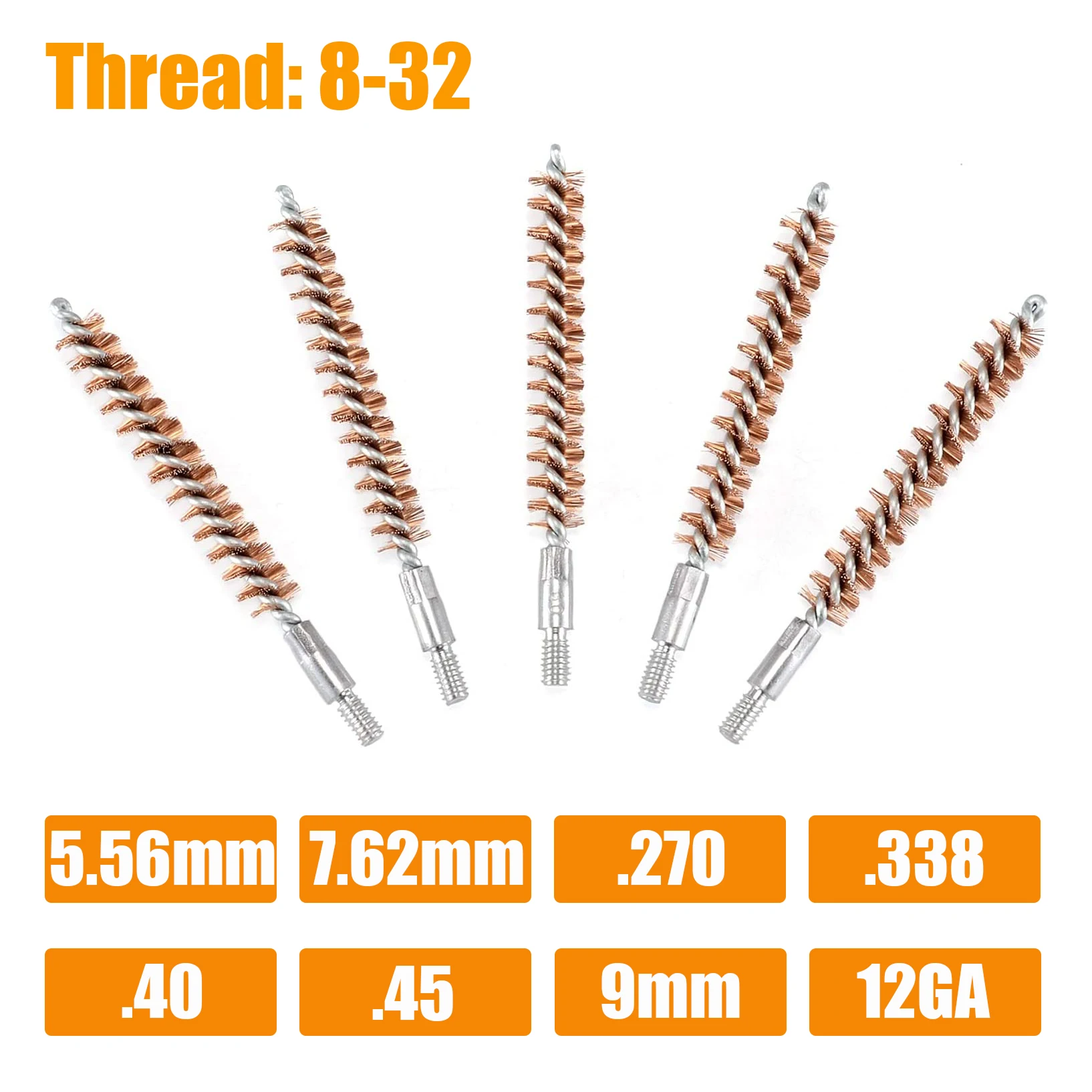 5Pcs/Set Gun Cleaning Brush Head Kit 9mm .30 7.62mm .22 5.56mm .40 .45 12GA 20GA Rifle Pistol Shotgun Hunting Gun Cleaning Kit