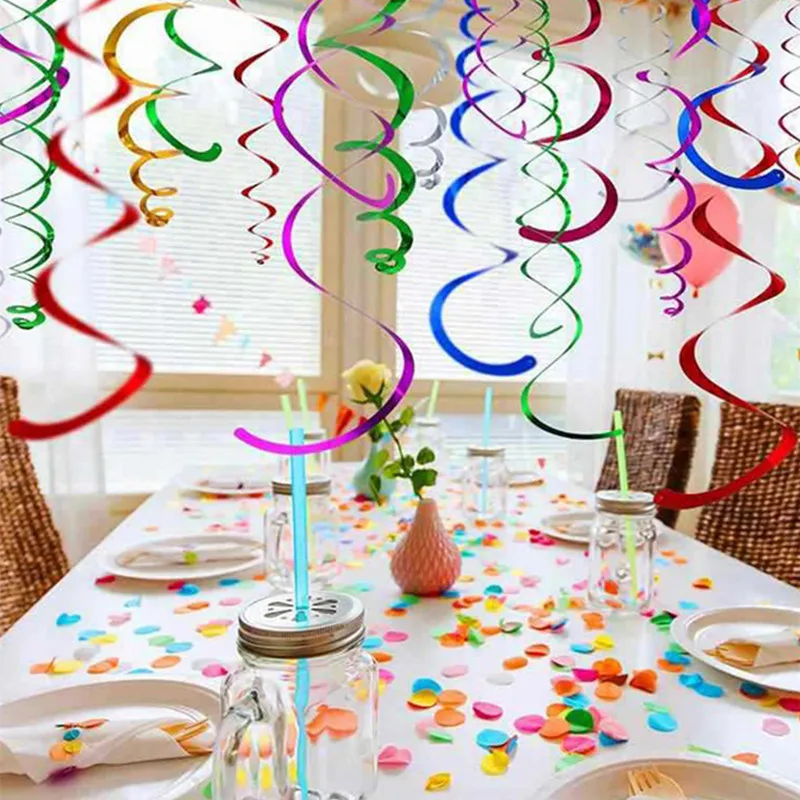 6pc/Pack Double Spiral Ornament Colored Ribbon Ceiling Hanging Streamers For Wedding Birthday Party Decor Home Decoration