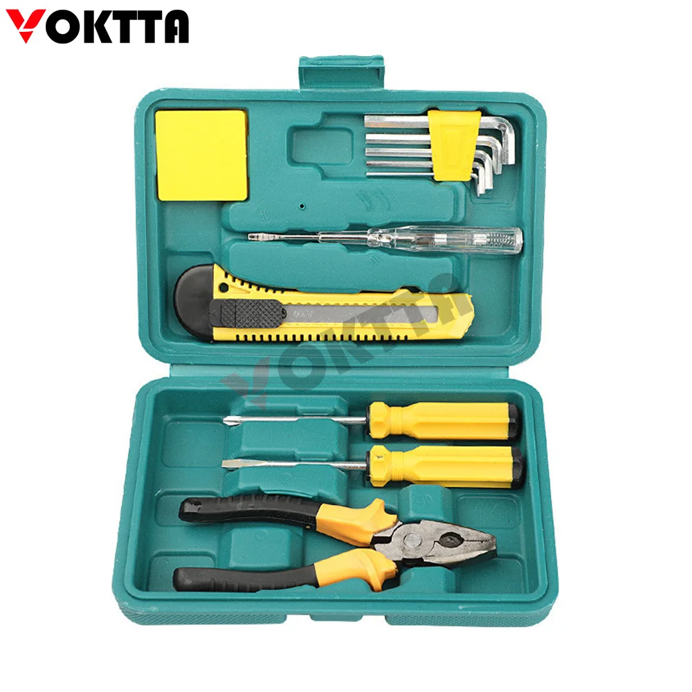 

11pcs Hand Home Tool Repair Set Household Repair Tool Kits With Wrench Screwdrivers Pliers Hammer Knife Portable Box