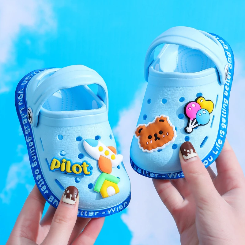 Kids Sandals Summer Mules Baby Boys Girls Cartoon Flat Heels Solid Slippers Children's Garden