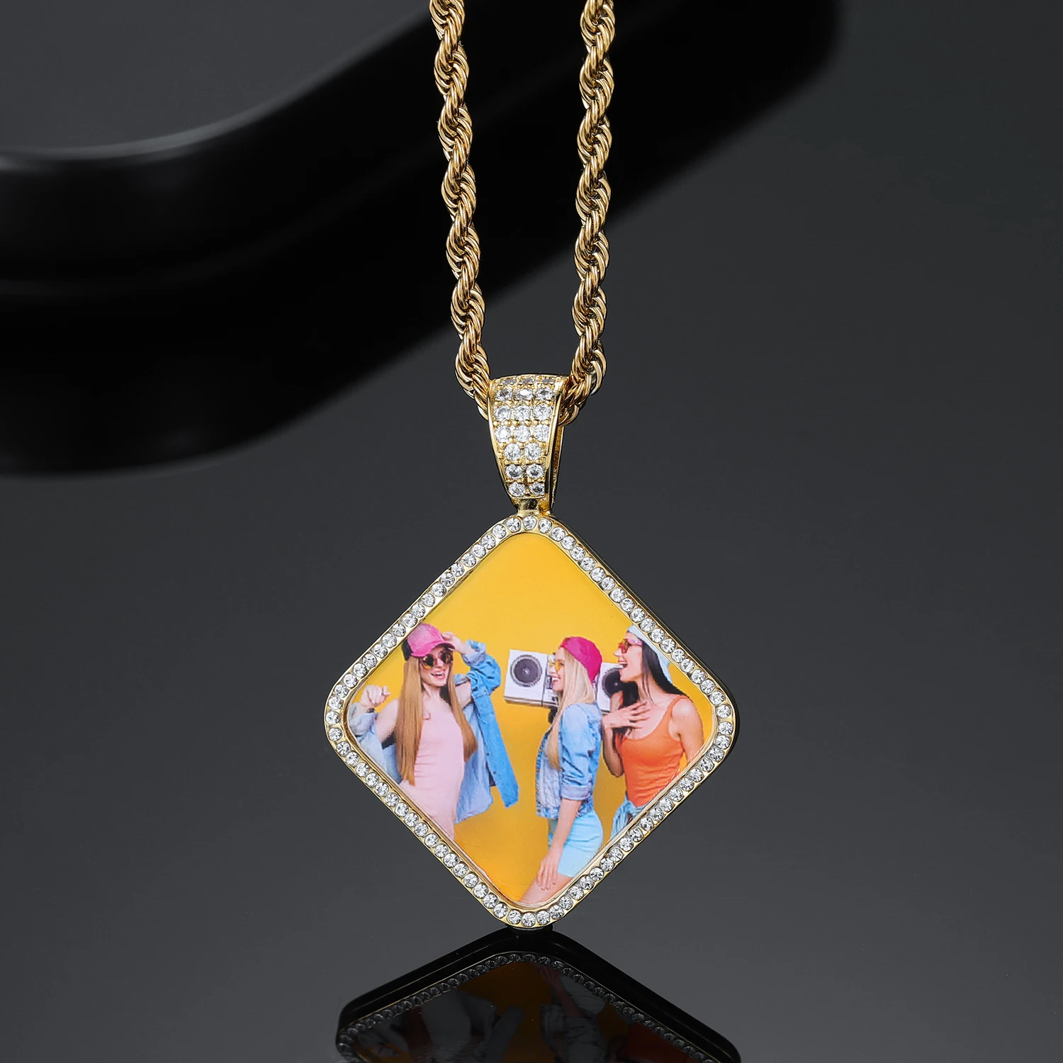 Custom Photo Pendant Necklace Personalized Hip Hop Jewelry Gifts For Women Men 18K Gold Plated Stainless Steel Memory Pendant