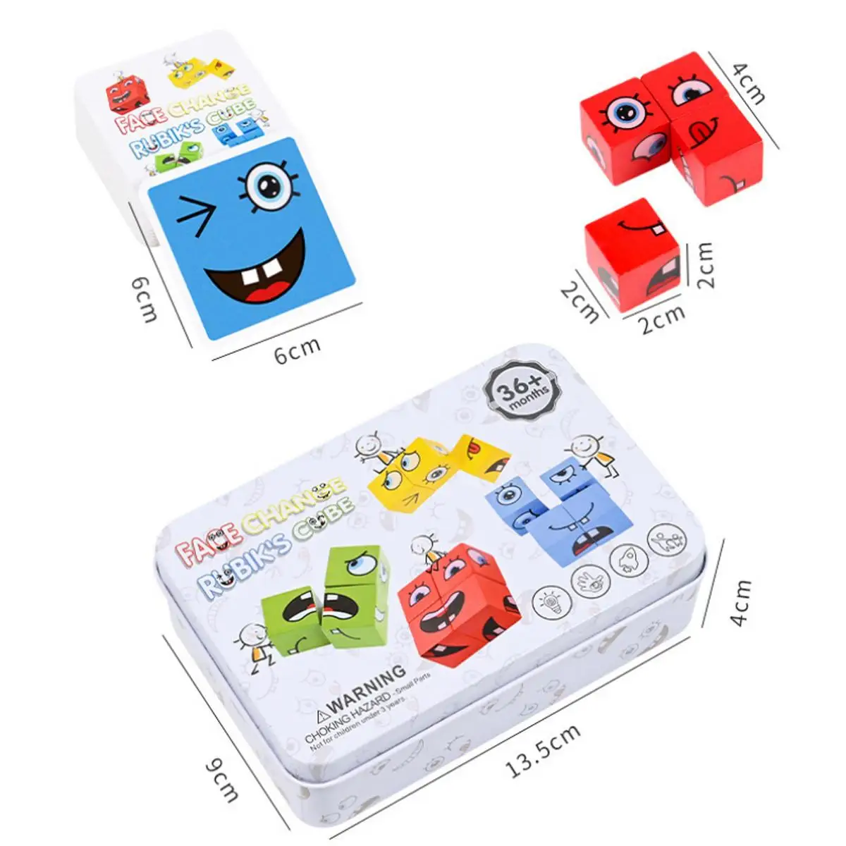 Wooden Puzzle Toys Kids Emotions Expression Game Wooden Cube Face Changing Board Cartoon Puzzle Toy Montessori Thinking Challenge