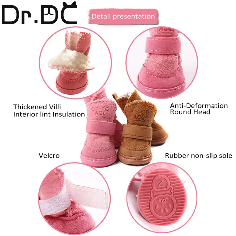 Dr.DC Pet Autumn and Winter Shoes Warm Cotton Shoes for Dogs and Cats Snow Boots Pets Non-slip Foot Covers