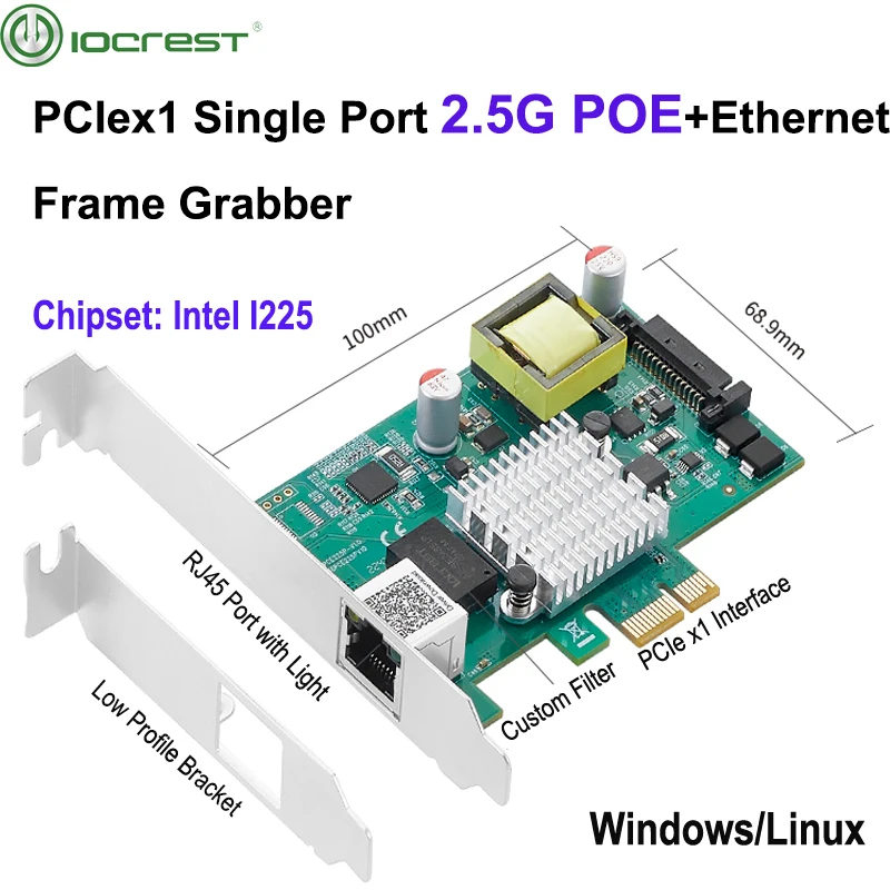 iocrest-tarjeta-gigabit-poe-de-un-solo-puerto-rj45-pcie-x1-poe-tarjeta-de-red-ethernet-marco-grabber-8023at-chip-intel-i225