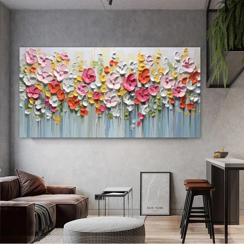 thumbnail image 1 of Pintura de flores de una pieza, impresiones abstractas en lienzo, imagen de arte de pared para sala de estar, envío gratis, decoración moderna del hogar sin marco, 1 of 5