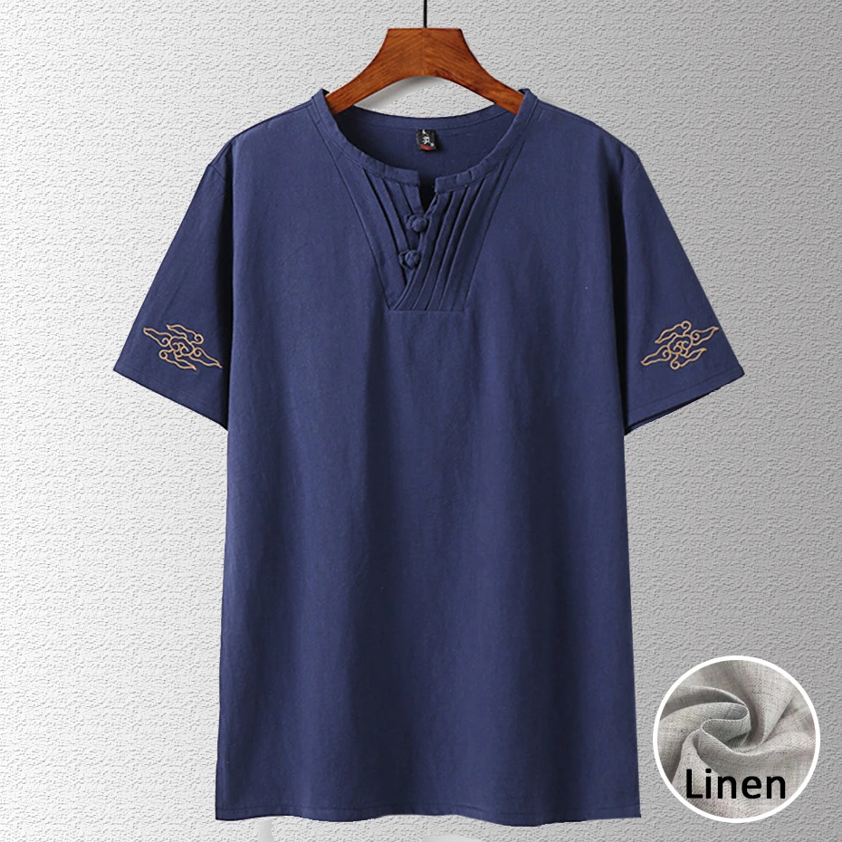 

Summer Linen T-shirts Men Short Sleeve Tops Tees Linen T Shirts Male Fashion Casual Solid Color Tshirts