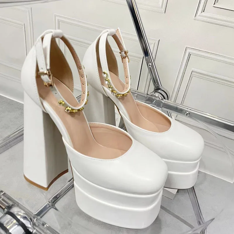Zapatos de tacón alto y grueso con plataforma para mujer, sandalias de Stripper para fiesta, calzado Sexy para Club nocturno, 2024