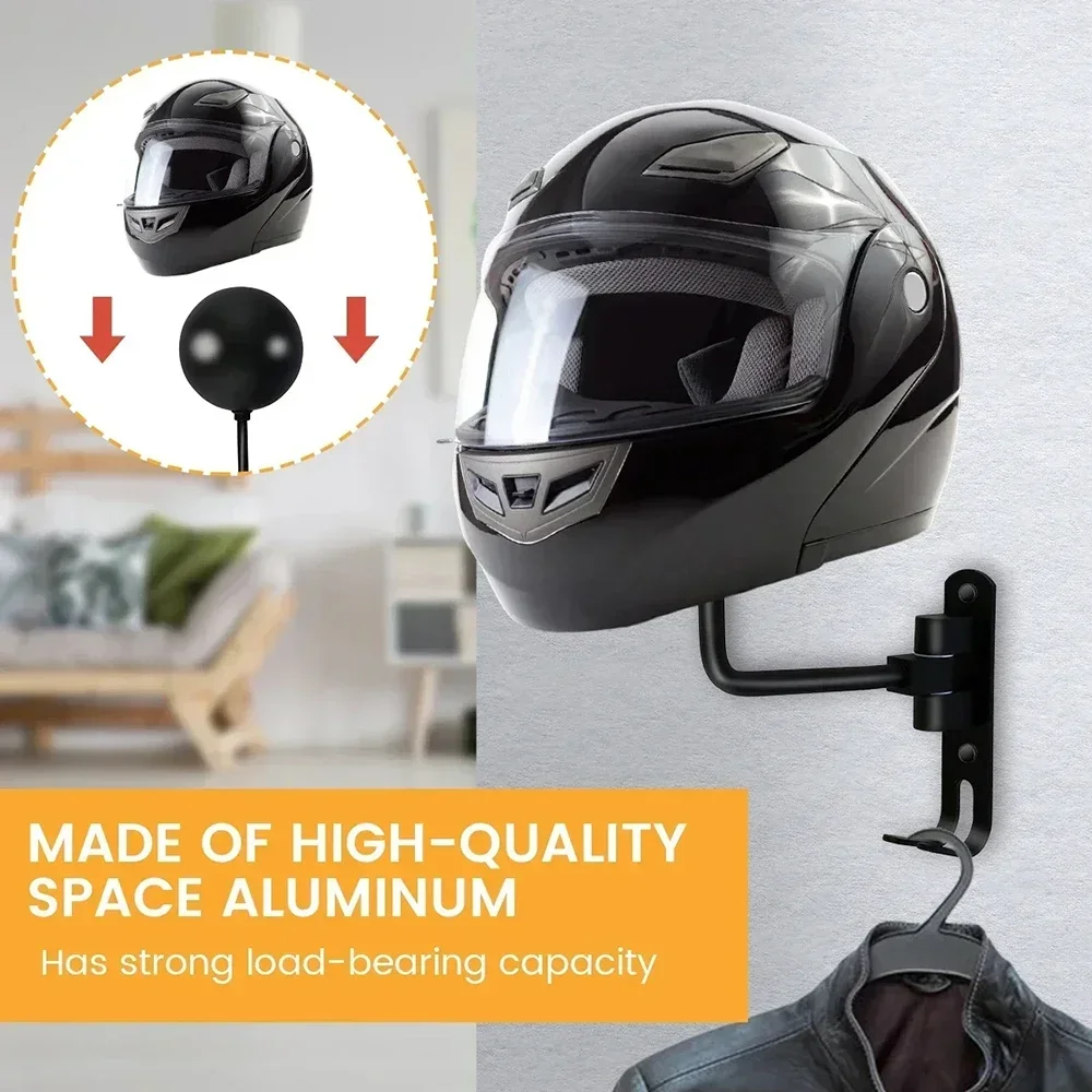 Motorcycle Helmet Holder 180&deg; Rotatable Aluminum & Stainless Steel Wall-Mounted