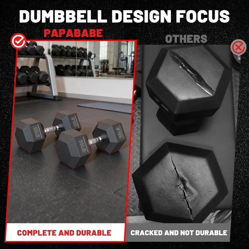 PAPABABE Hex Sets With 60-550lb Rubber Coated Dumbbell Weight Set And Storage Rack, Multiple_voghion.com