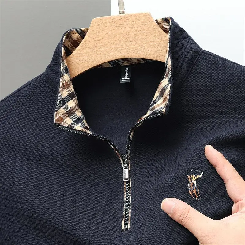 Men's Hoodie Pony Embroidery Stand Collar Zipper Long Sleeve Europe Casual Trend customized hoodie