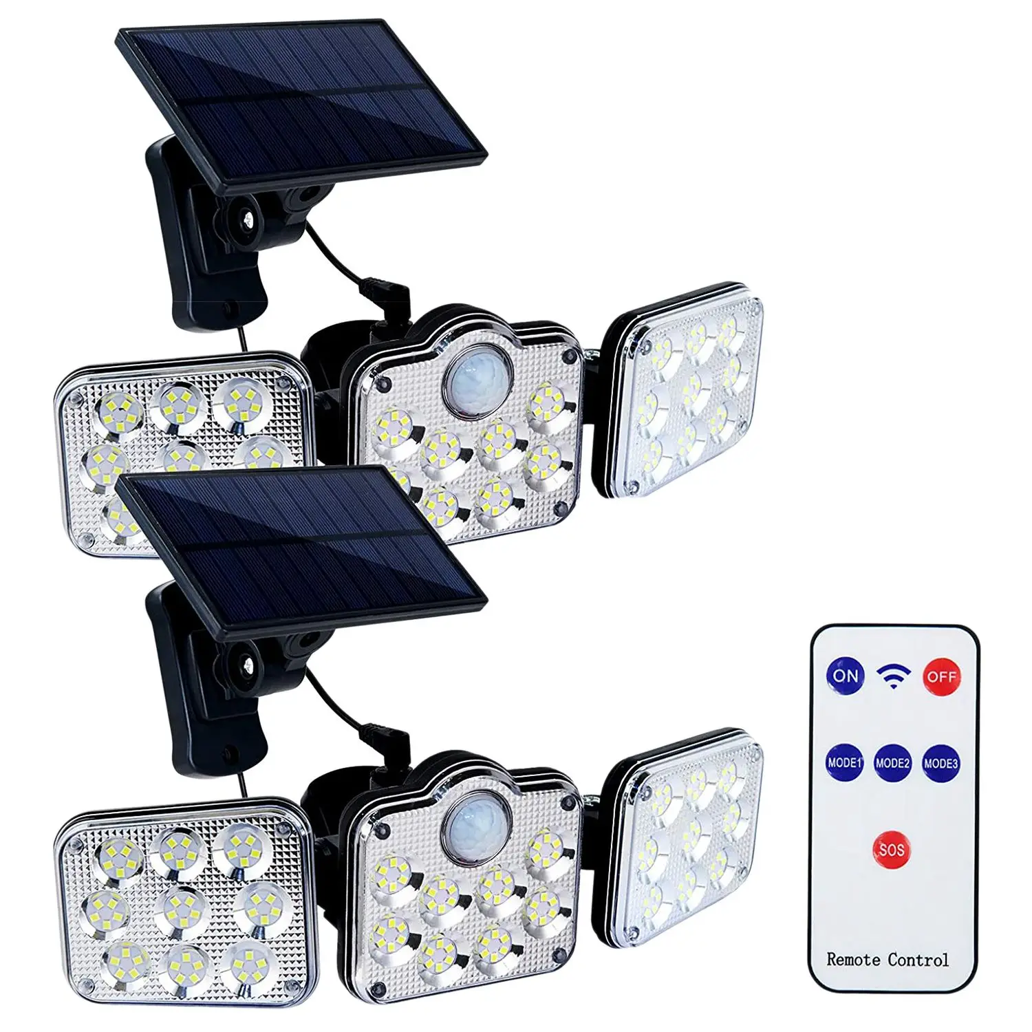 2 Pack Solar Lights Outdoor Solar Wall Light Motion Sensor Adjustable Lamp 138 LED Garage Wall Light with Remote