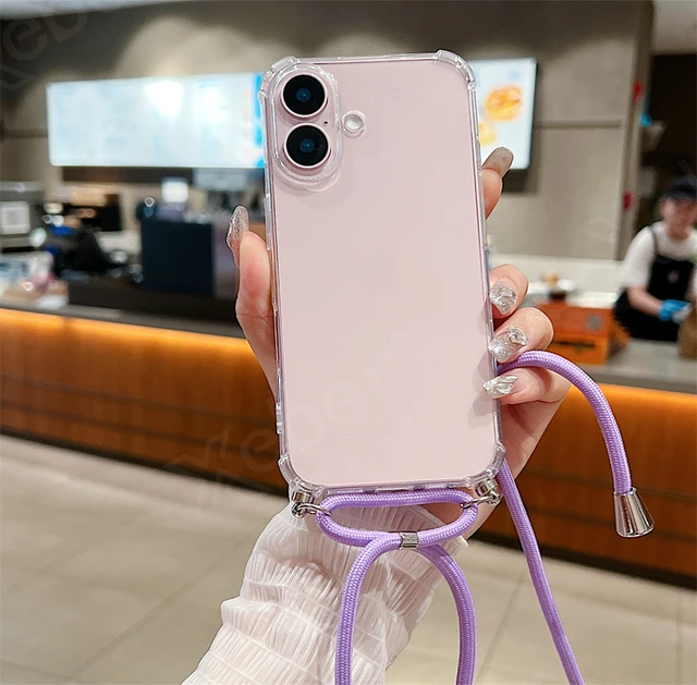 Custodia IPhone 16e Con Laccio Regolabile | Cover Antiurto Trasparente TPU | Portatile Con Cordino - Foto 2