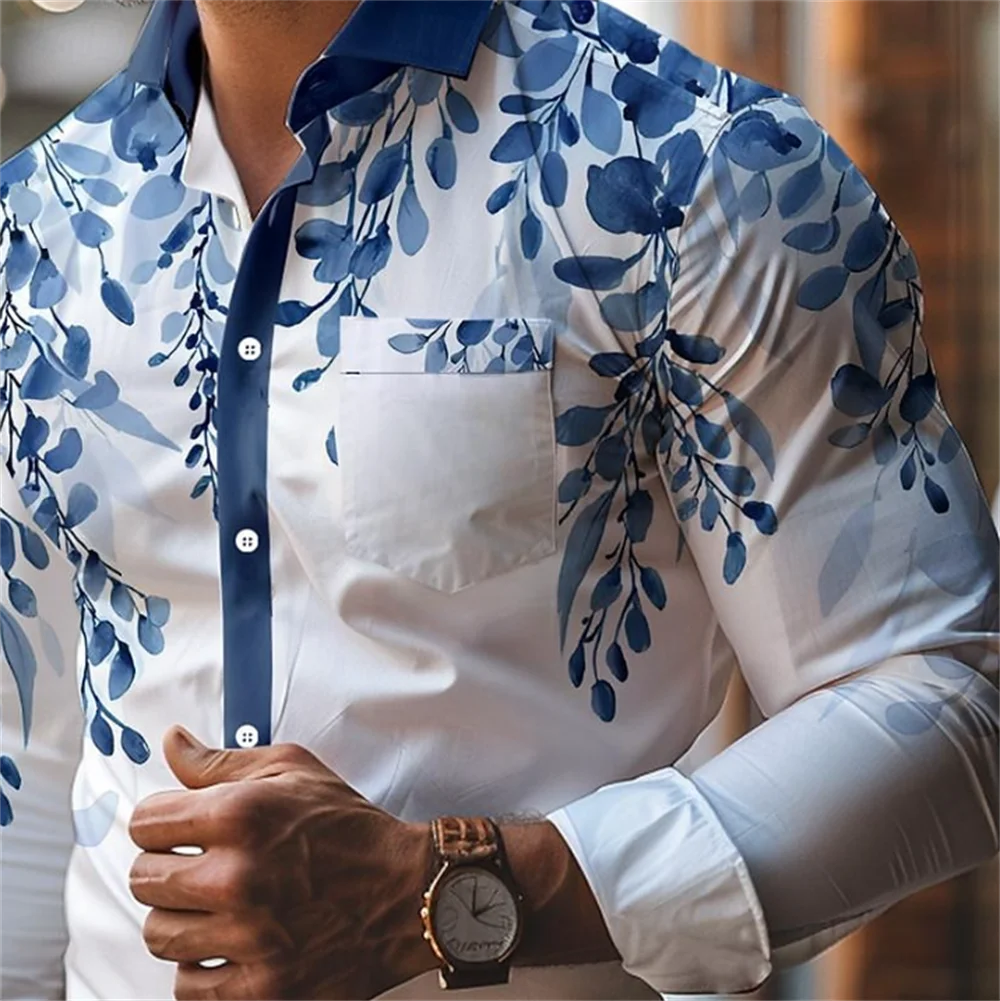 thumbnail image 1 of Camisas casuales con estampado floral para hombre, para exteriores, calle, suaves y cómodas, para uso diario, con solapa, para otoño, camisas de gran tamaño, 1 of 5