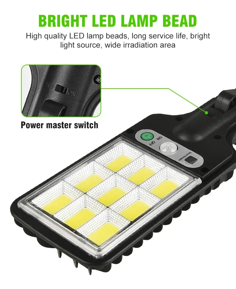 Description Picture 6 of itemLED Solar Outdoor Remote Control LED Courtyard Wall Lamp 3 Modes Human Body Induction Garden Terrace Garage Door Street Lighting