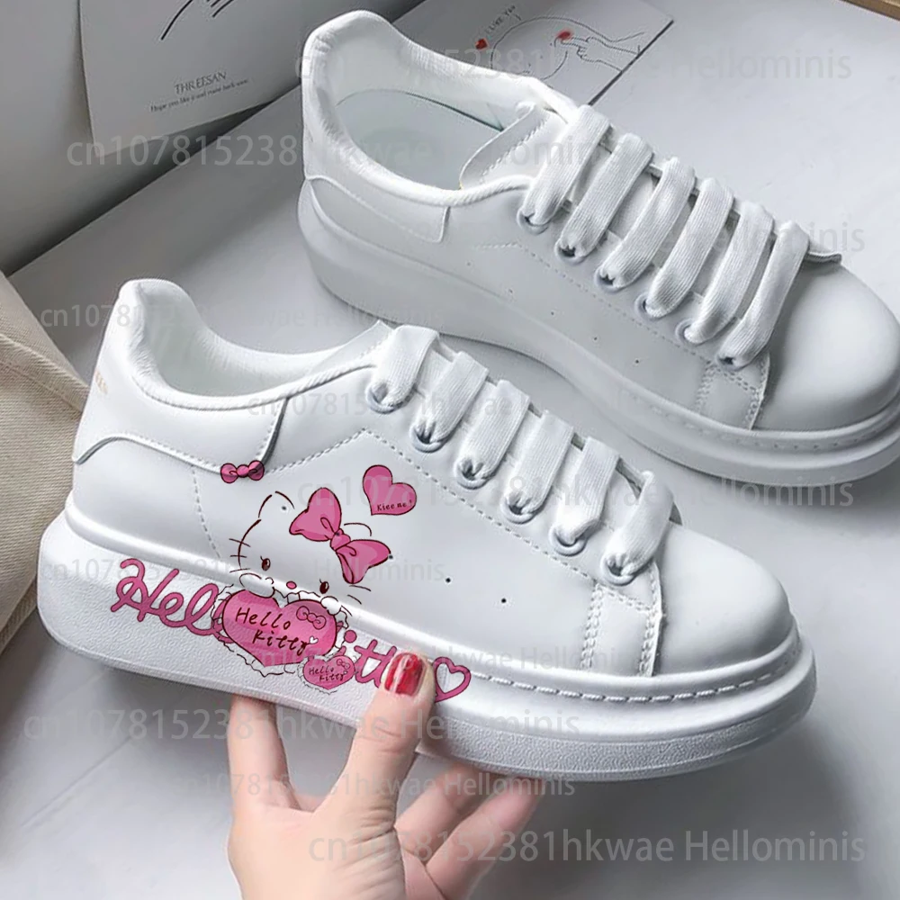 thumbnail image 1 of Zapatillas de deporte hello kitty para mujer, zapatos informales con plataforma para kateboarding, planos, 3D, graffiti, color rosa, 1 of 4