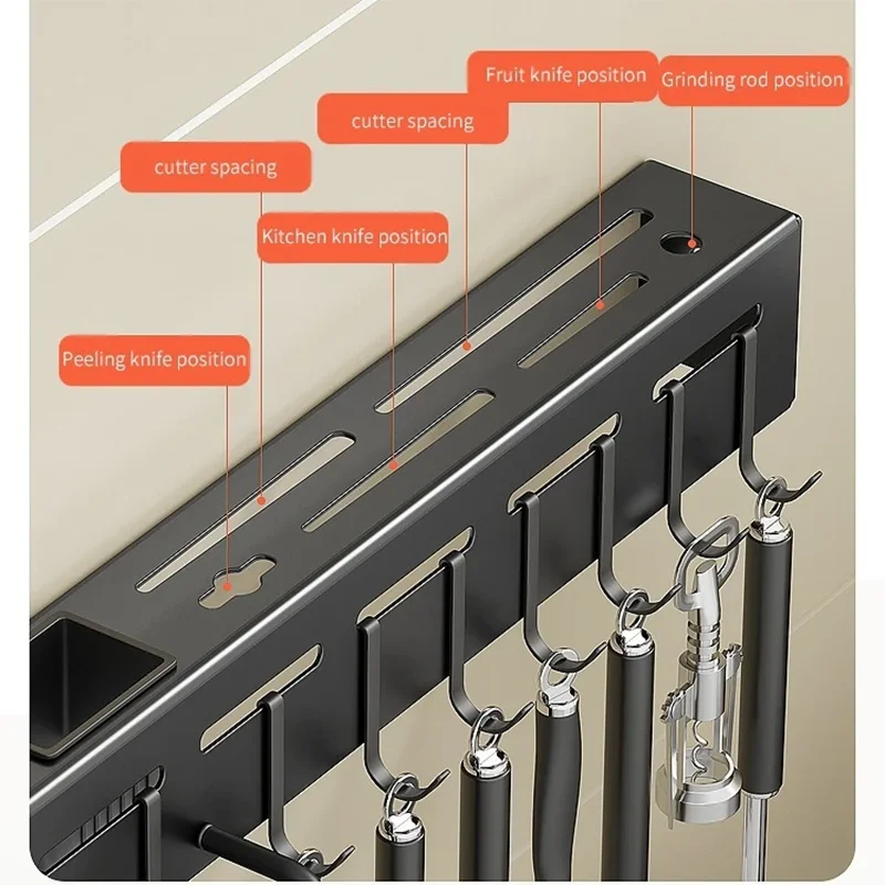 Kitchen Knife Rack Wall-Mounted Detachable Stainless Steel Storage With Brackets And Hooks knife holder