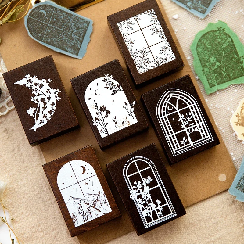 

1Pack Stamp Landscape Outside the Window Retro Landscaping Handbook seal Decorative Printing Handwrite Gift 65*45MM