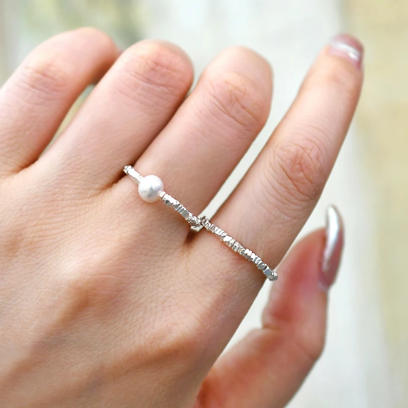 Silver Ring ASHIQI Natural Freshwater Pearl Glossy Broken Silver Ring 925 Sterling Silver Jewelry Party Gift for Girls silver ring silver rings