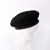 Custom Logo Large Unisex Wool Beret Caps Men Solid Color Pu Edge Army Woolen Beanies Adjustable French Artist Warm Boinas Hats 5