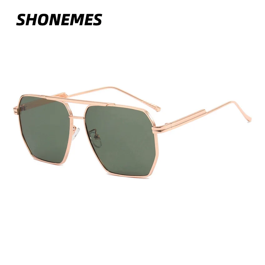 

SHONEMES Double Bridge Oversized Sunglasses Stylish Polygonal Sun Glasses Metal Frame Outdoor UV400 Shades for Men Women