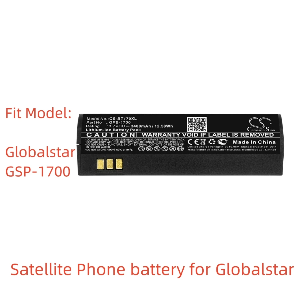 

CS Li-ion Satellite Phone battery for Globalstar,3.7v,3400mAh,GSP-1700