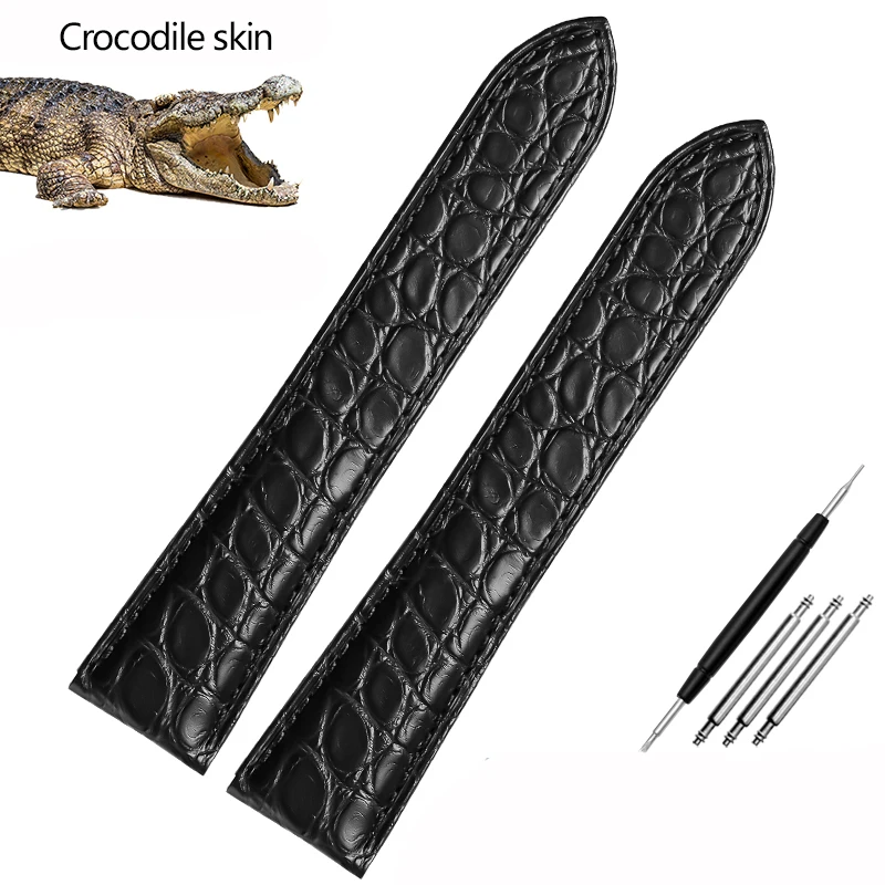thumbnail image 1 of Correa de reloj negra marrón azul para Cartier Correa de piel de cocodrilo Tanque de piel auténtica Solo key London Calibo Pulsera para hombre 20 22 23 24 25, 1 of 5