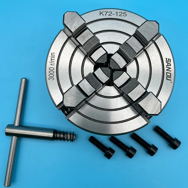 Mandrino Per Tornio Da 125Mm Mandrino Indipendente A 4 Griffe Di Marca Sanou K72-125 Mandrino A Scorrimento In Metallo Di Tipo Manuale Per Mini Tornio