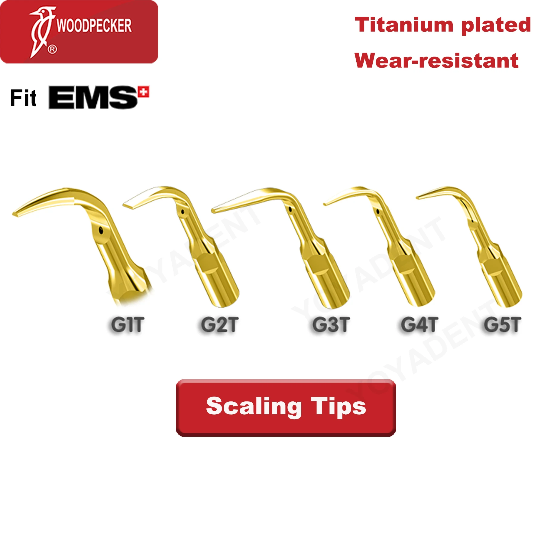 

Original Woodpecker Dental Ultrasonic Scaler Scaling Tips Ti-plated G1T-G5T For EMS Woodpecker UDS Scaler Handpiece Dentist Tool