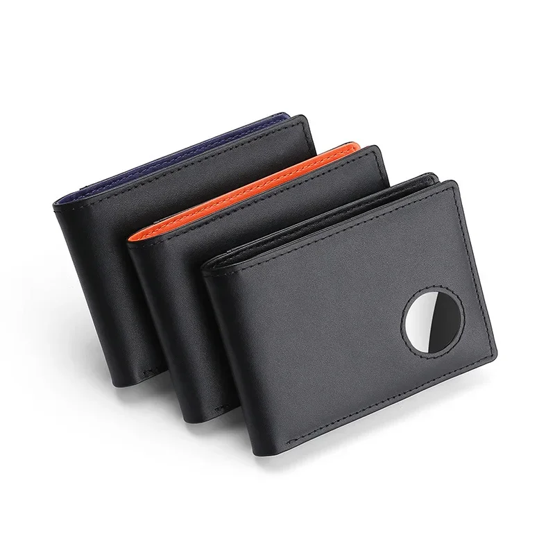 New Airtag Wallet Luxury Genuine Leather ID Credit Card Holder RFID Blocking Slim Anti-lost Business Men Folding Purse 4