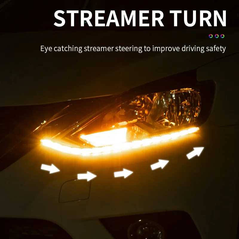 

2 Pcs 24V Leds Car White-To-Yellow Bi-Color Streamer Turn Signal Lights Water Proof Flexible Running Lights Car Headlight Strip