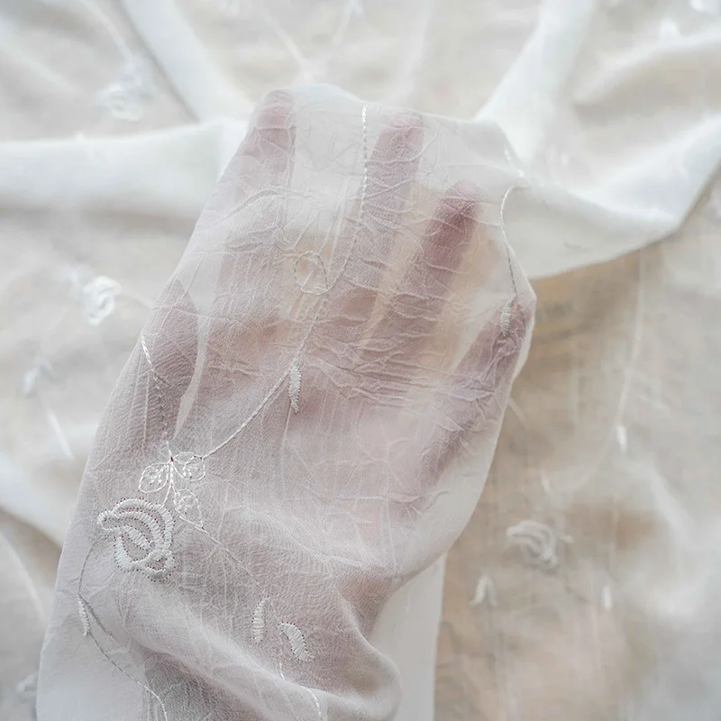 White Slightly Transparent Classic Embroidered Fabric Soft Spring and  Summer Dress Fabric 50cmx140cm - AliExpress 15