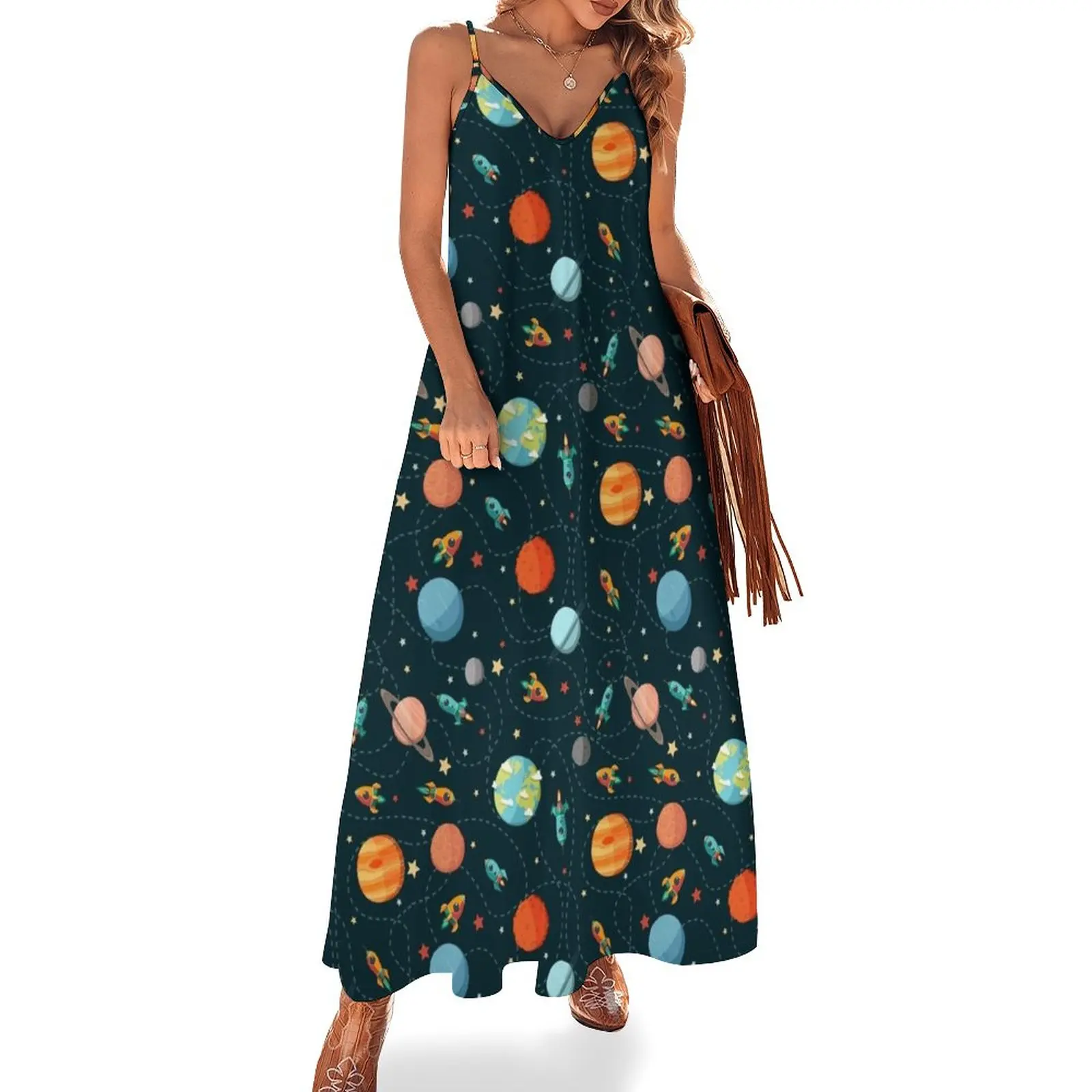 

Space Adventure Sleeveless Dress Aesthetic clothing women's evening dress 2023