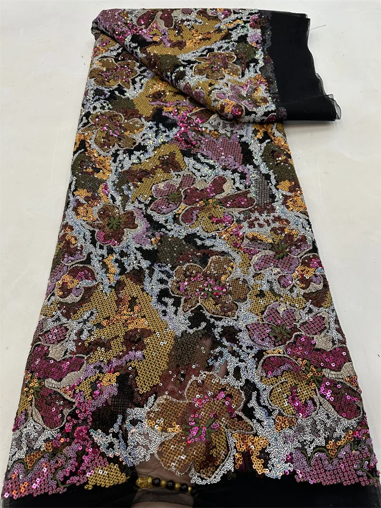 

Luxury African Sequins Lace Fabric 2023 High Quality Lace 5 Yards French Lace Fabric Nigerian Lace Fabrics Party
