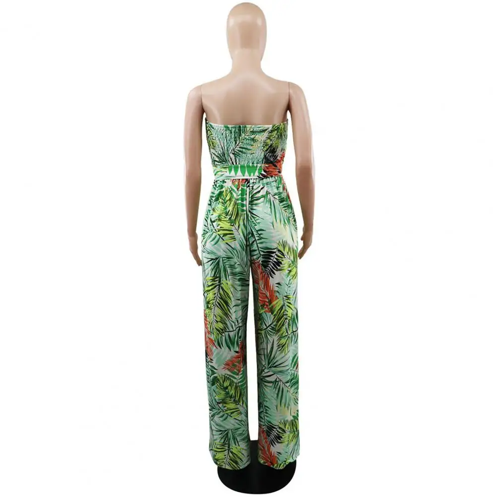 

Ladies Jumpsuit Women Jumpsuit Floral Print Bandeau Jumpsuit Colorful Pattern High Waist Wide Leg for Summer Vacation Beachwear