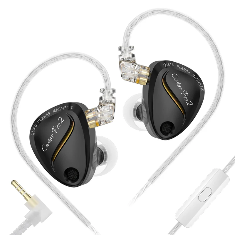 Black KZ Castor Pro 2 with microphone on the wired cable