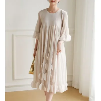 Miyake Industria Pesante Abito da Donna Taglie Forti Giunzione alla Moda Design Originale Senso Primavera/Autunno Abito Maix Stile Corto 1