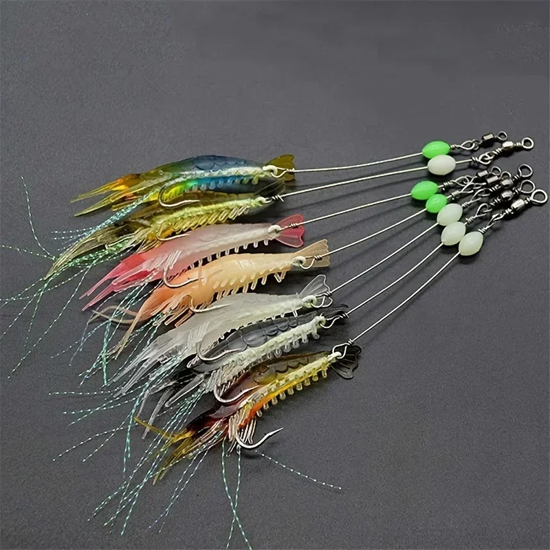 Leurres souples crevettes phosphorescents 7Pcs 8cm 5.6g - Appâts artificiels pour pêche nocturne et pêche en mer