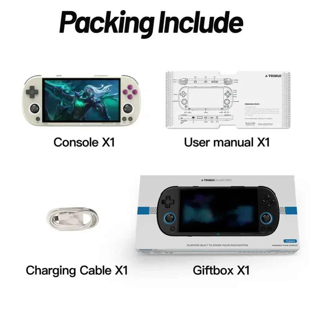 B-M Trimui Smart Pro Portable Retro Video Game 4.96 Inch Handheld Console 10000+ Game 5000mAh Mini Player 64/128/256GB