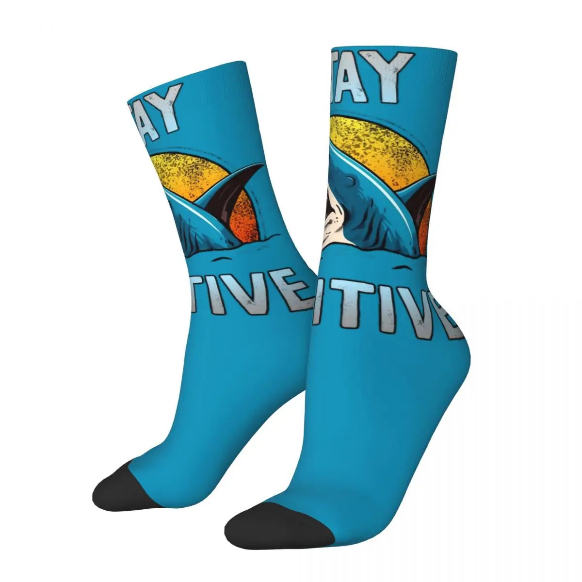 

Сумасшедший дизайн, надпись «оставаться положительным», дизайнерские тематические носки с принтом акулы Merch, всесезонные положительные хлопковые короткие носки, дышащие