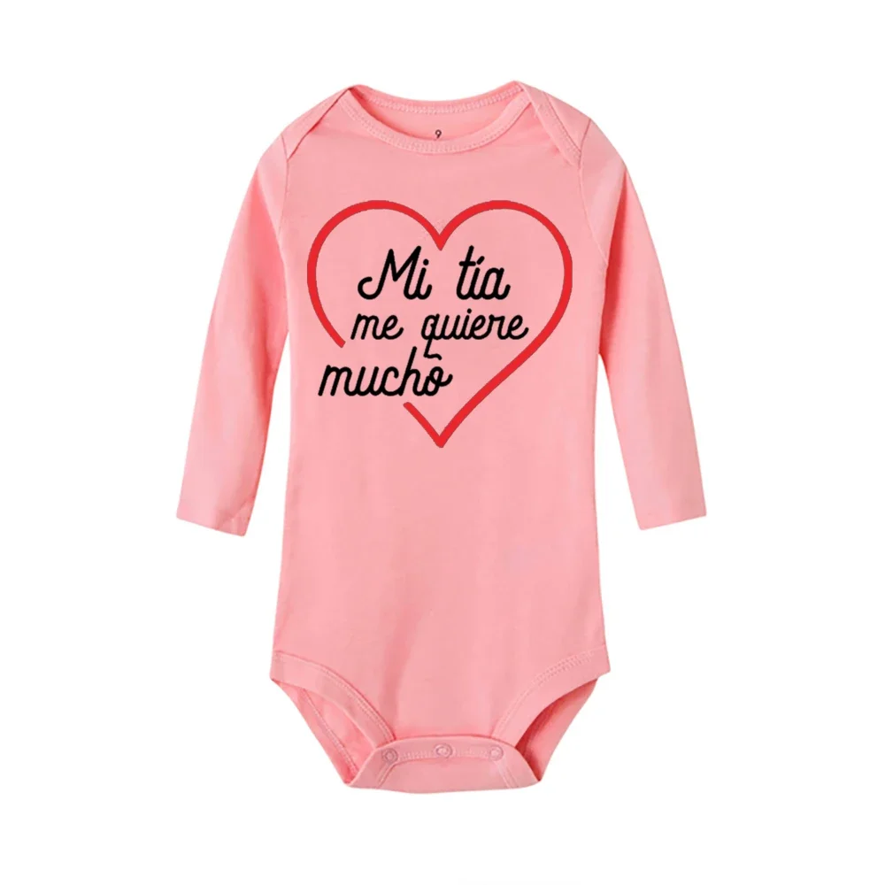 내 이모는 나를 매우 사랑합니다 인쇄  Bodysuit 스페인어  Romper  Jumpsuit 소녀 소년 긴 소매 옷  Romper