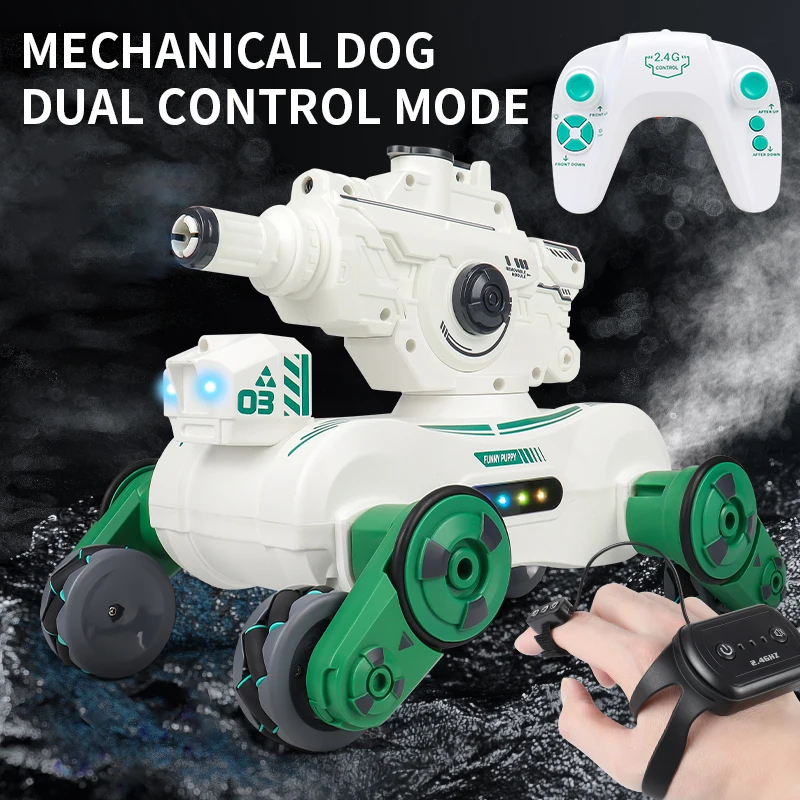 

2.4G RC Stunt Drift Car Spray Water Four-Wheel Drive Tank Remote Control Gesture Sensing Robot Dog Shooting Toy Child Kid Gift