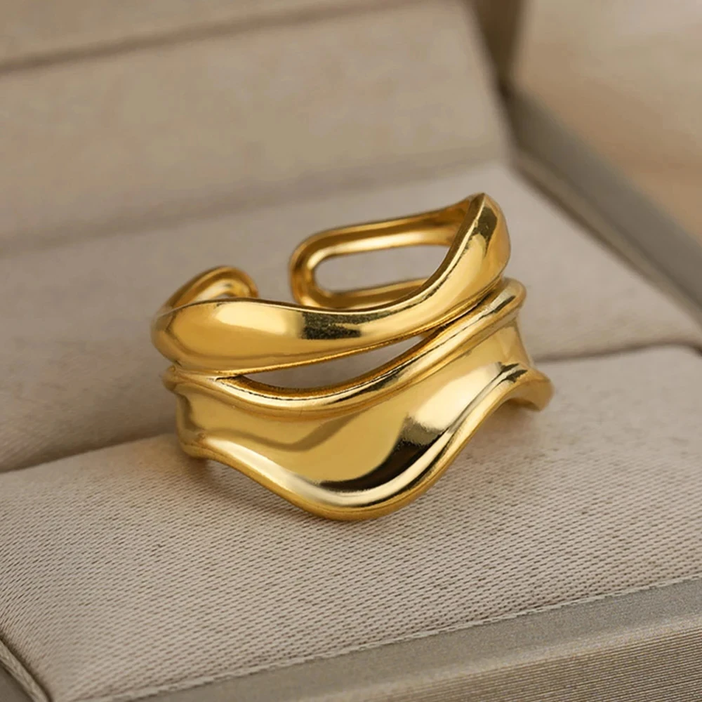 Stainless Steel Multi Layer Rings Women Hollow out Open Finger Ring Wedding Party Jewelry Gift