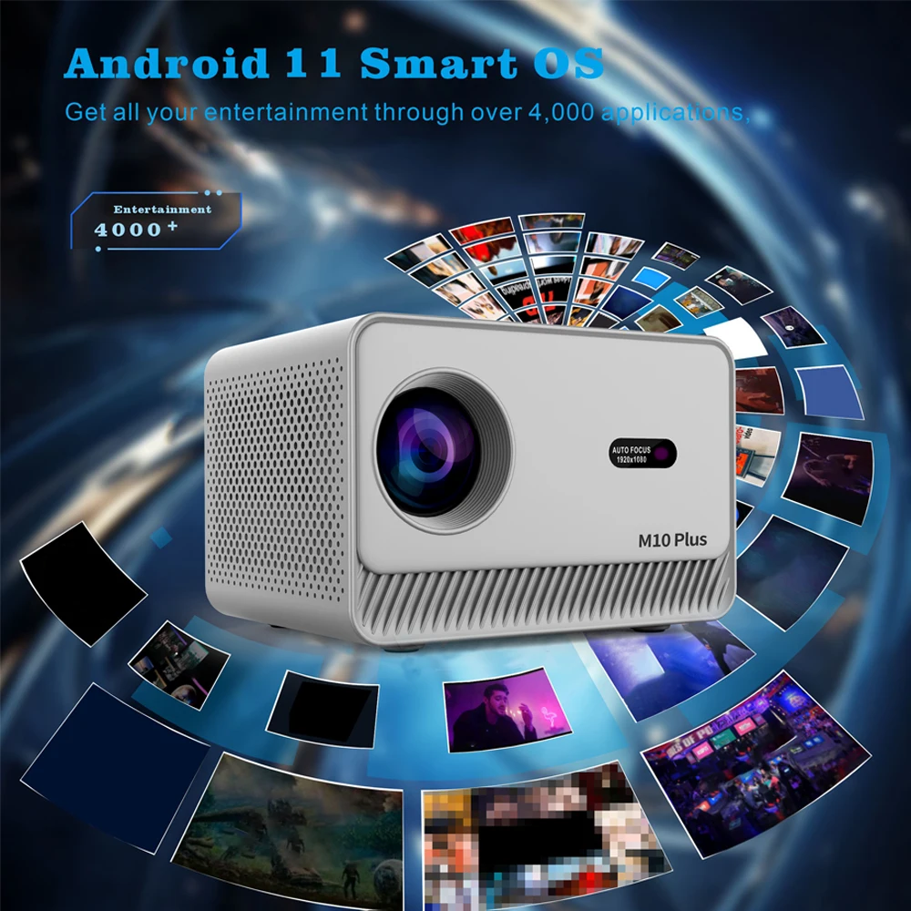 M10 Plus Projector 8K Android 11.0 Support 1080P Theater Auto Focus Auto Keystone Correction Wifi6 HDR Video BT5.2 Projector
