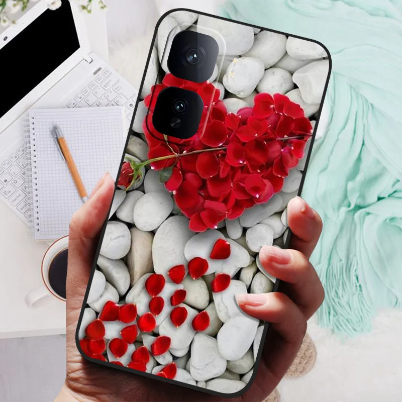Black Floral Silicone Soft Phone Case - Protective Bumper Cover