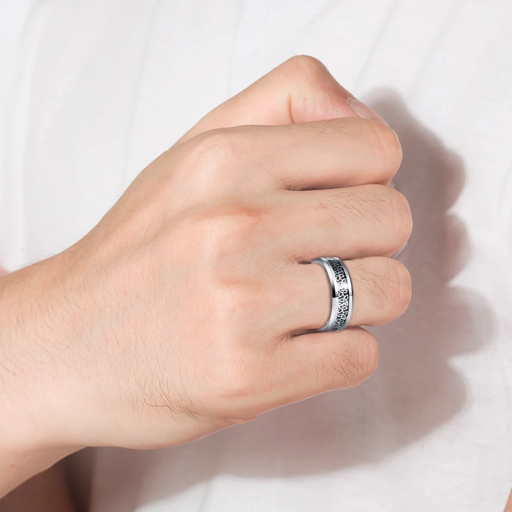 NINCAD 8mm Tungsten Carbide Steel Ring Silver Color Carbon