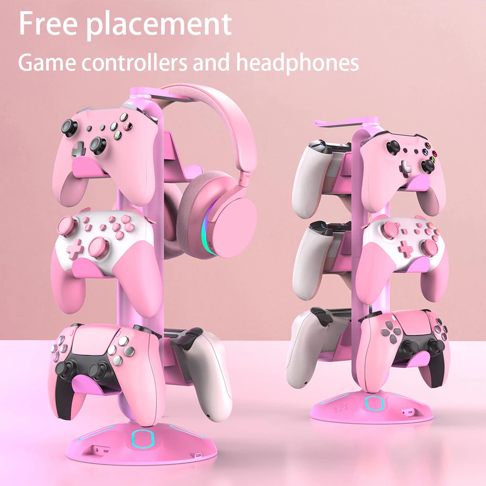 스위치 PS5 Xbox 컨트롤러용 RGB 게임 컨트롤러 거치대, C타입 게임 헤드셋 스탠드 지지대, Win7, 8, 10, 11, 리눅스, 맥, 3.5mm
