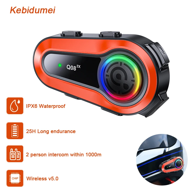 

Motorcycle Intercom Helmet Bluetooth Headset Q08 2X Moto Interphone BT5.0 Wireless Intercommunicator Sharing Music Dropshipping