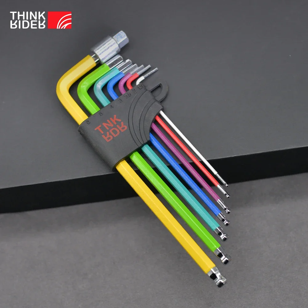 ThinkRider 컬러 자전거 수리 도구 L 렌치 자전거 내부 육각 도구 육각 렌치 Set1.5/2/2.5/3/4/5/6/8/10mm 볼 엔드 9p