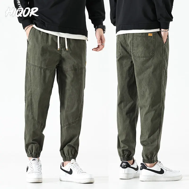 

HIQOR High Quality ArmyGreen Trousers Men's Hip Hop Outdoor Trekking Baggy Pants Male Summer Cotton Harajuku Harem Cargo Pants